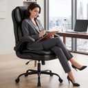 Ergonomic PU Leather Office Chair with Double-Layer Seat Cushion, Adjustable Armrest and Headrest, Reclining Backrest 360° Swivel Rolling Computer Desk Chair for Home Office Gaming Space, Black, 20"D x 18.5"W x 44.89"H