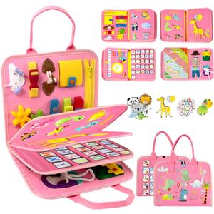 Qizfun Toddler Busy Board Montessori Toys  Sensory Busy Book, Educational Learning Travel Toy for Airplane & Car, Keeps Toddlers Engaged, Birthday Gifts for Toddler Girls