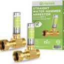 2 Pack Washing Machine Water Hammer Arrestor, 3/4 Inch MHT x 3/4 Inch Swivel hose FHT, Stainless Steel Straight Water Hammer Arrestor to eliminate water hammering Banging from washer