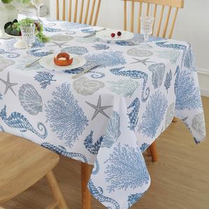 MATIRUG Summer Table Cloths for Rectangle Tables 60x120 Inch,Spill Proof Ocean Sealife Blue Tablecloth,Nautical Coastal Washable Table Fabric for Picnic Kitchen Outdoor