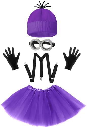 WISHTEN Halloween Costume for Adult Women,Goggles/Yellow Beanie/Blue Dress/Suspenders/Gloves Halloween Costume Accessories (Purple)