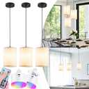 Battery Operated Pendant Light Remote Control,Wireless Hanging Lamp Non Hardwired,3 Pack Fabric Pendant Lighting For Kitchen Island,Battery Chandelier With Rechargable Light Bulbs 30hrs Battery Life
