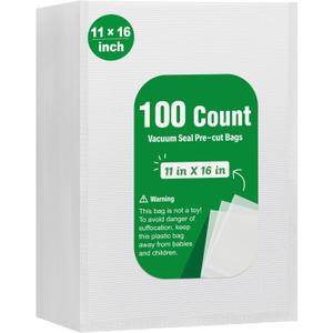 Syntus 100 Count Vacuum Sealer Bags Gallon 11 x 16 inch for Seal a Meal, Commercial Grade BPA Free Heavy Duty Precut Seal Bags, Food Vac Bags for Storage, Meal Prep or Sous Vide