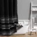 AOFOTO Black and Grey Striped Shower Curtain with Tassels, Modern Minimalism Boho Tassel Shower Curtain Waterproof Fabric Farmhouse Bathroom Curtains Accessory Set Home Decor with Hooks 48x72 Inches
