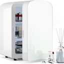 9L Mini Fridge for Bedroom - Car, College Dorm Room & Office Desk 12v Portable Cooler Warmer Skincare, Beauty Makeup, Drinks, Food AC/DC Small Refrigerator with Glass Front, 110 Volts, Black, W9.6" x H14" x D10.6