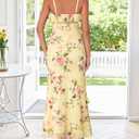MEROKEETY Summer Floral Wedding Guest Maxi Dress Womens 2026 Spring Formal Bodycon Ruffle Spaghetti Strap Cocktail Long Dress (Yellow, M)