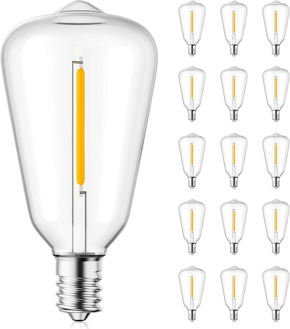 Brightown 15 Pack Edison LED Light Bulbs, ST38 Clear Replacement Bulb 0.6W fits E12 C7 Screw Base, Vintage Dimmable Shatterproof Bulbs for Indoor Outdoor Patio ST38 String Lights, Warm White