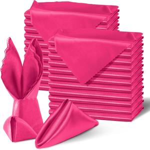 Homiest 100 Pack Hot Pink Satin Dinner Napkins - 20x20 Inches, Scalloped Square Elegant Wedding Napkins for Restaurant Banquet Graduation Party