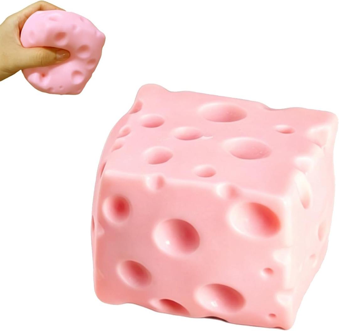 Pink Cheese Squishy, Squeeze Cheese Toys with Soft Skin-Feel for Stress & Anxiety Relief Fidget (Pink-2.76IN)