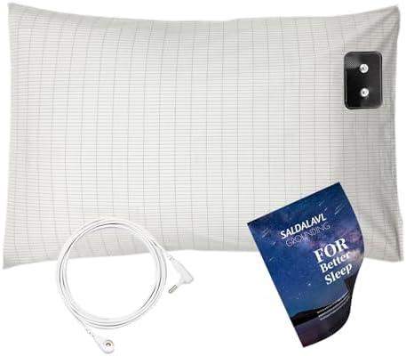 Grounding Pillowcase Queen Conductive Grounding Pillow Cases Organic Cotton Grounding Sheets with 15ft Grounding Cord for Better Sleep Pain Relief Improve Energy (20X30in) 1PC