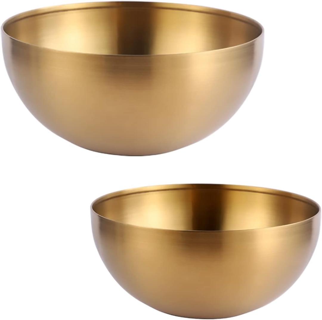 Stainless Steel Salad and Mixing Bowls Set of 2 - Nesting, Snacks, Serving for Cooking, Baking, Prepping - Small & Large 5.9 & 7.9 Inch (Gold)