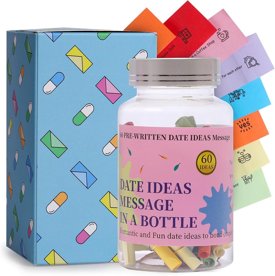 Pack of 2 Date Ideas Message in a Bottle,60+ PreWritten Date Night Ideas for Boyfriend and Girlfriend,Bridal Shower Gift,Bridal Shower Gift,Couples Gift Ideas,Valentine's Day Gift.