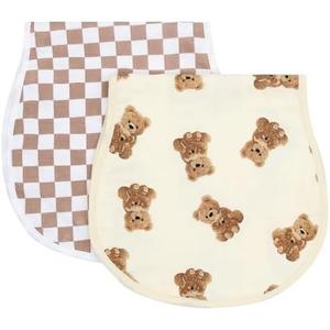 LifeTree Muslin Baby Burp Cloths - 2 Pack 70% Viscose from Bamboo and 30% Cotton Large 22'' by 10'' Absorbent Milk Spit Up Rags - Burping Cloths for Newborn, Girls Boys, Bear and Checkered