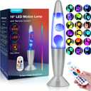 Lazzgan 17 Color Changing LED Liquid Motion Lamp: 16 inches Night Lights with Remote Control, Home Decoration Mood Lighting, Christmas Gifts Table Lamp for Adults and Kids Bedroom,White Wax
