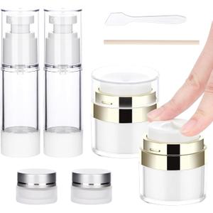Segbeauty 2pcs 0.5oz/15ml Airless Pump Jars, 1oz/30ml 2 Pack Refillable Airless Pump Bottles, Pack of 2 Clear Plastic Container Jars with Lids, Vacuum Cream Jar Travel Container for Toiletries