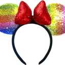 3D Mouse Sequin Ears Headband, Glitter Sequin Bow Hairbands Costume Headwear Hairs Accessories for Women Girls Kids(Colorful/Red), NV104-CR-RD