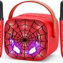 Mini Karaoke Machine Toys Gifts: Kids Toys Birthday Gifts for 4 5 6 7 8 9 Years Old Girl Boy LED Portable Bluetooth Speaker with 2 Wireless Microphone Girl Boy Kid Adult Gift Age 3-12+ (Red)