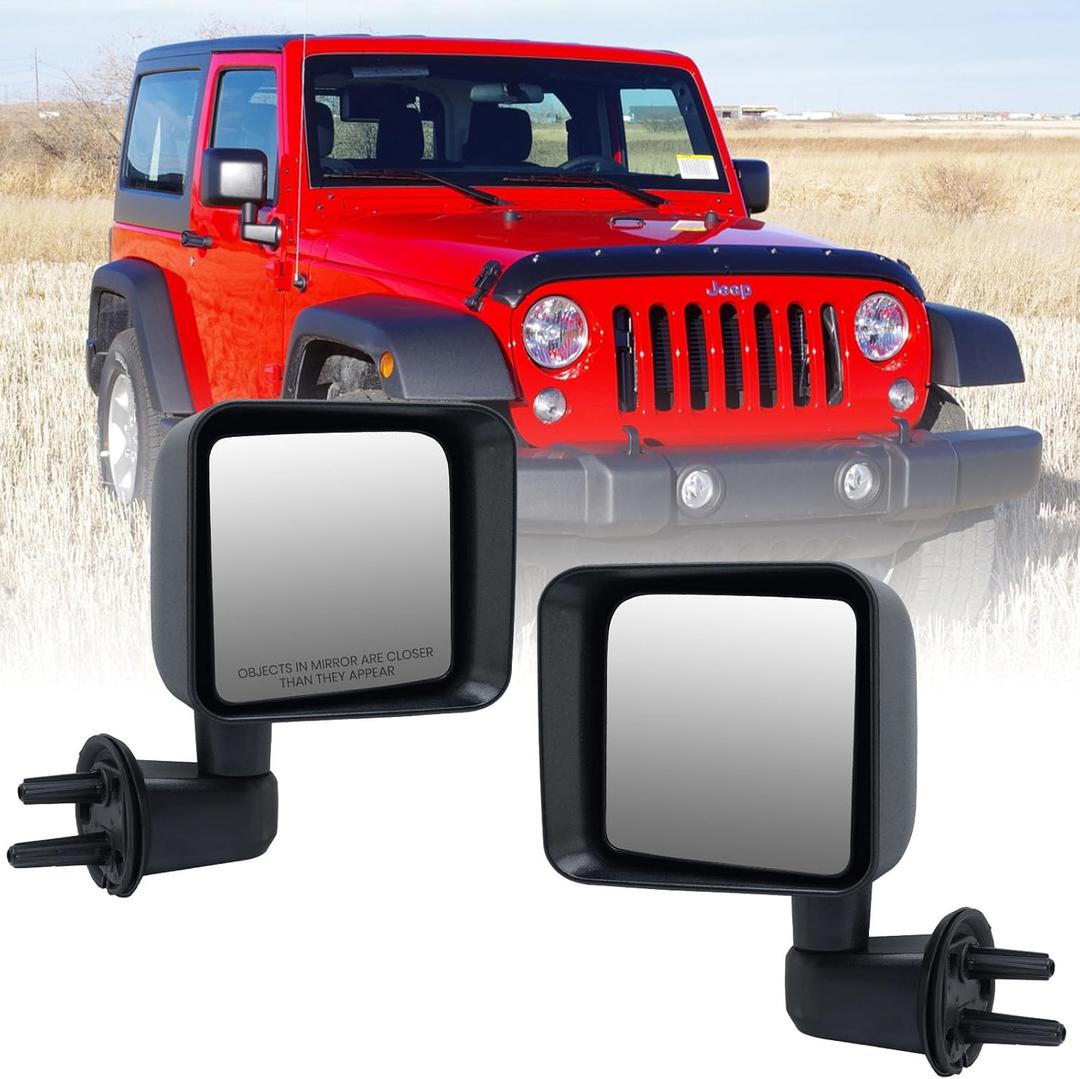Driver & Passenger Side Mirror Compatible with Jeep Wrangler 2007 2008 2009 2010 2011 2012 2013 2014 2015 2016 2017 Manual Folding Non-Heated Door View Mirrors Black 1 Pair Set