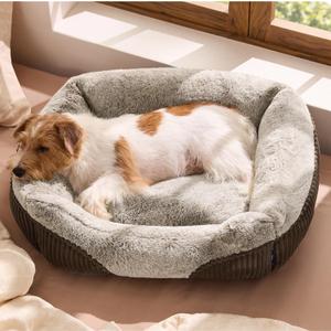 Bedsure Washable Dog Bed Small Medium Size Dog - Rectangle Fluffy Plush Pet Bed Puppy Bed, Comfy Corduroy Fleece and Nonskid Bottom,25x21x7inches,Suitable for Pet Up to 20lbs,Brown