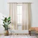 Valea Home Linen Curtains Panel 72 inch Long Light Filtering Rod Pocket Crude Drapes for Bedroom Living Room Farmhouse Window Treatment Panels, Natural, 1 Panel