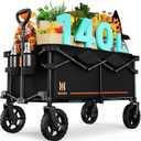 Navatiee 140L Collapsible Folding Wagon, Large Capacity Foldable Wagon with Silent All-Terrain Wheels, Utility Grocery Cart for Camping Shopping Outdoor, Black