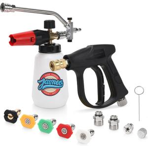 Foam Cannon for Pressure Washer Kit with Dual Connector Accessory, Car Wash Foam with 5 Pressure Washer Nozzle Tips, M22-14mm and M22-15mm Adapter (Black Updated)