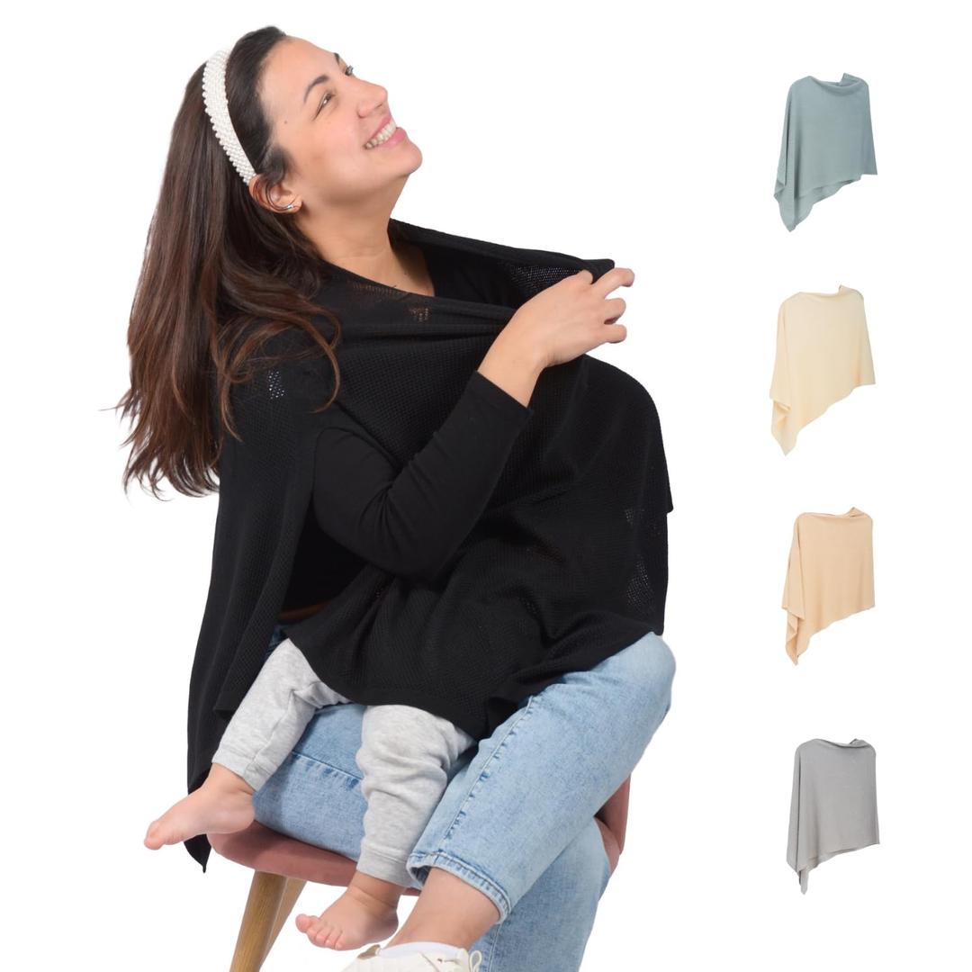 Breathable Nursing Cover Up for Breastfeeding - Privacy Nursing Covers - Newborn Essentials Must Haves - Improved Poncho by Gold Mamas - Ebony