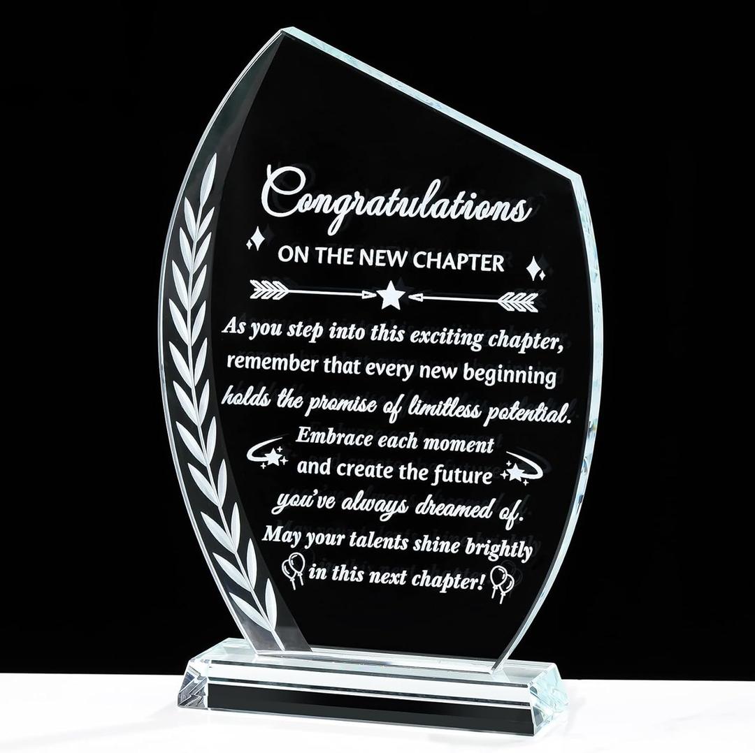 New Job Gifts for Women Men Coworker Congratulations on The New Chapter Beginnings Engraved Crystal Keepsake Plaque, Employee Farewell Appreciation Going Away Graduation Gift for Friend Leader