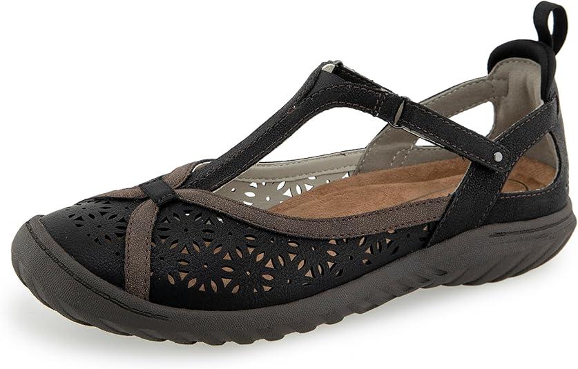JBU Women's Daffodil Comfortable Adjustable Casual T-Strap Memory Foam APMA Accepted Mary Jane Walking Flat, 11