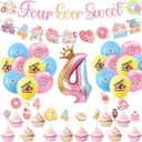 Four Ever Sweet Birthday Decorations Girl Include Four Ever Sweet Banners Cupcake Toppers Balloons 4th Birthday Theme Party Supplies