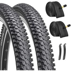Hycline 2-Pack Mountain Bike Tires Set: 20/24/26/27.5-inch Folding Replacement High-Performance Wear-Resistant Bicycle Tires and Pair Inner Tubes with Tire Levers for MTB Off-Road Bike