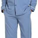 CF Mens Pajamas Set 100% Cotton Sleepwear Button Down Pj Sets Long Sleeve Lounge Set Soft Nightwear with Pockets & Front Fly Size M