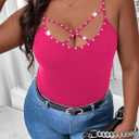 WDIRARA Women's Plus Size Rhinestone Crisscross Spaghetti Strap Cami Top (Pink)