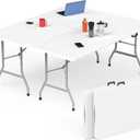 HLPB Folding Table - 2 Pcs, 6 ft Portable Camping Table with Handle and Safety Locks, Foldable Plastic Dining Table for Indoor/Outdoor Use, Perfect for Picnics and Parties, 71 inches x 29 inches x 29 inches