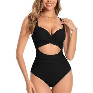 Hedya Flow Women's One Piece Swimsuits Tummy Control High Waisted Bathing Suit Sexy Slimming Wrap Tie Back 1 Piece Swimwear, M