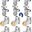 12PCS Push Angle Stop Valve 1/2"x3/8" - No Lead Brass Angle Stop Valve Push to Connect, Easy Install Sink Shut Off for Toilet & Faucet Plumbing, Durable Compression Fit Technology
