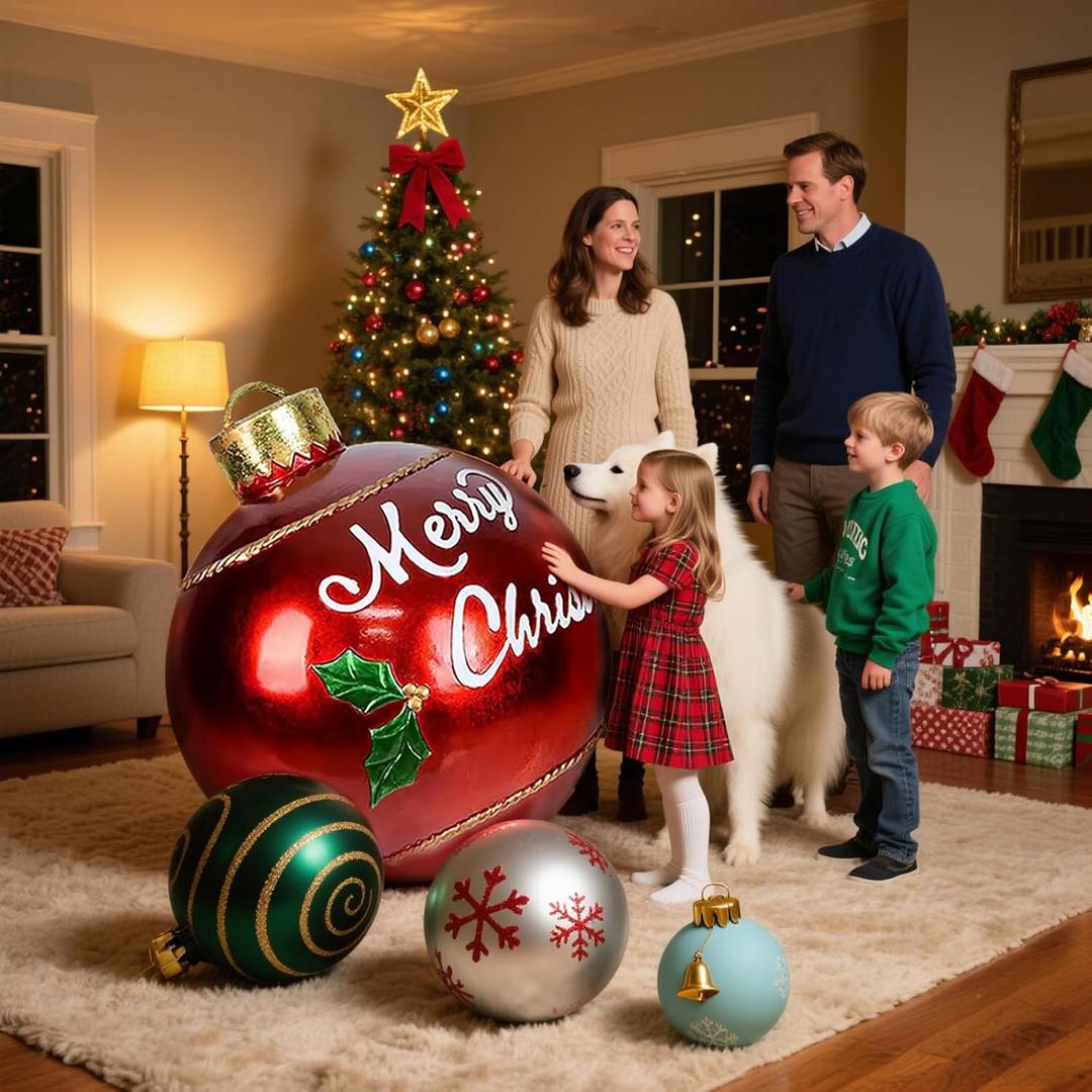 Giant PVC Christmas Decorated Ball Inflatable Outdoor Holiday Yard Decorations - Red Balloon with Letters (32 Inch, 60cm, 1Pcs)