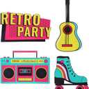 Honoson 4 Pcs 24.4" x 26.6" Large Back to 80s 90s Party Decoration Cardboard Cutouts, Retro Radio Boombox Backdrop Yard Signs for Hip Hop Music Birthday Party Supplies Vintage Photo Booth Props, 23.6 to 31.5 inches