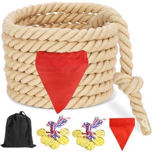 CWLAKON Outdoor Games Tug of War Rope for Kids and Adults, Field Day Family Reunion Birthday Party Games, Outside Lawn Games, Camping Picnic Carnival Games, Team Building Activities (20 Ft, Khaki)