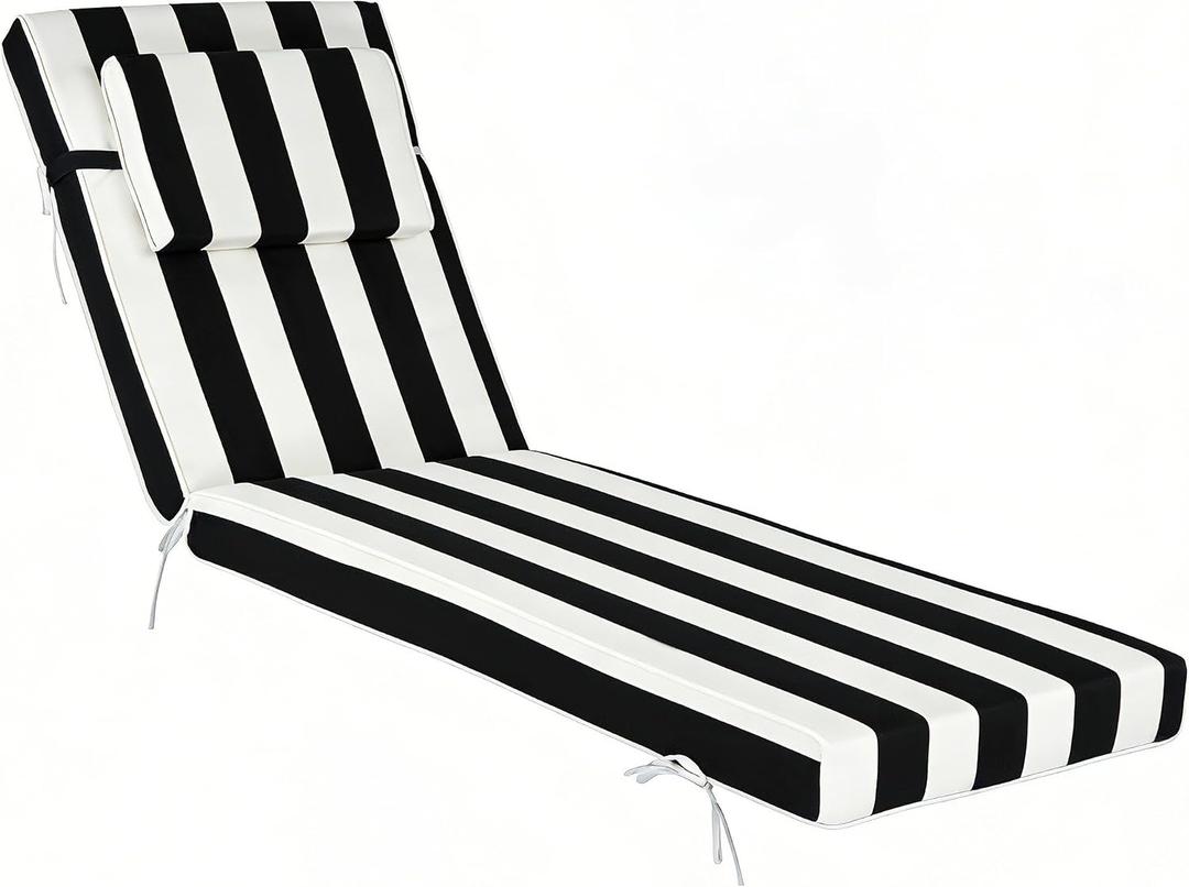 Chaise Lounge Cushions Outdoor 72x21x4 Inch, Patio Lounger Chair Cushion with Removable Cover, Fade Resistant Replacement Pad for Outdoor Furniture (Black and White Stripes, 72x21x4 inch)