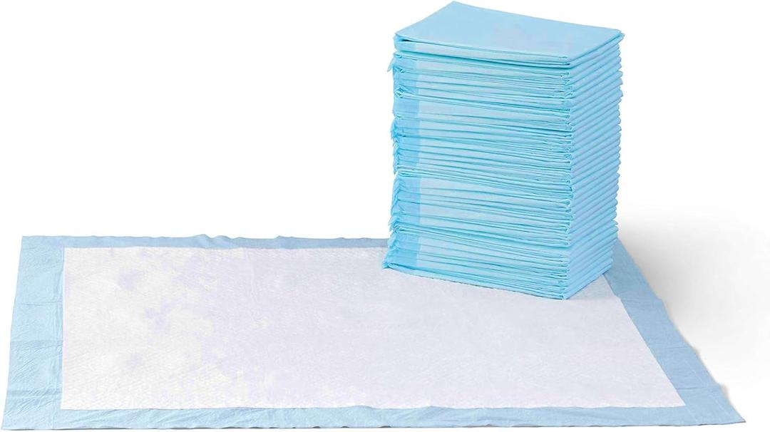 Amazon Basics Dog and Puppy Pee Pads with 5-Layer Leak-Proof Design and Quick-Dry Surface for Potty Training, Standard Absorbency, X-Large, 28 x 34 Inch - Pack of 60, Blue & White (X-Large (60 Count))