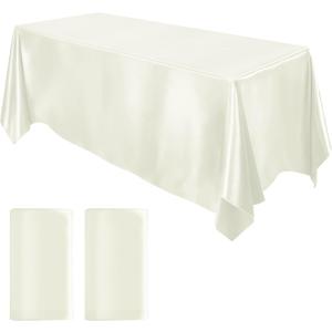MCEAST 2 Packs Satin Tablecloth 102 x 58 Inches Rectangular Table Overlay Cover Bright Silk Tablecloth Smooth Fabric Table Decor for Wedding Banquet Decoration (Ivory)