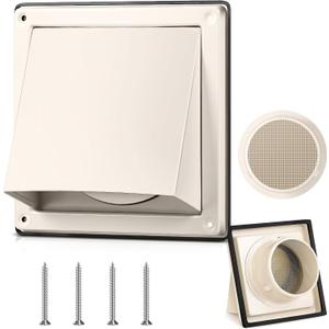 Gisafai 4 Inch Dryer Vent Cover Outdoor with Stainless Steel Screen Tan Wall Dryer Exhaust Vent Cover External Cap Cushioned Non Return Flap with Sealing Gasket Grille, Bird/Insect Proof