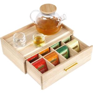 Acacia Wood Tea Bag Organizer, Tea Organizers and Storage Box, Tea Caddy for Tea Bags Storage Drawer, Teabag Holder Container Boxes for Countertop, Tea Station Chest Display Wooden, Organizador De Te