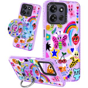 Lotadilo Cute Case for Moto G Power 2026/2025/Play 5G 2025 for Women Girls - Funny Crayon Drawing Design Compatible with Magsafe Ring Holder Magnetic Stand Kickstand Fashion TPU Phone Covers Kawaii