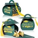 Spakon 30 Pcs Graduation Cap Gift Box Graduation Party Favors Candy Boxes Treat Box with Tassel Table Centerpieces Class of 2025 Grad Decorations (Green, Gold)