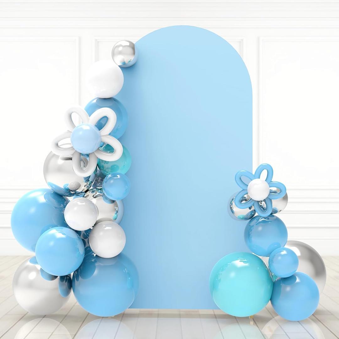Babenest 7.2Ft Baby Blue Wedding Arch Cover, Spandex Fitted Backdrop for Photography, Round Top Chiara Stand for Party Ceremony Birthday Baby Shower Anniversary Decoration