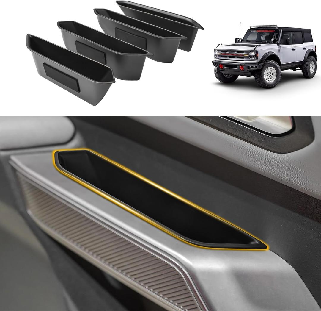 Door Storage Organizer Compatible with Ford Bronco 2021 2022 2023 2024 2025 Interior Accessories, Handle Insert Tray Door Side Storage Container for 2021-2025 Bronco, 4PCS for 4 Doors Models