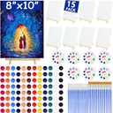 15Pack 8x10 Inch Canvas and Easel Set, Sip and Paint Kit for Adults,Art Canvas Bulk with Easels Stands, Trays,Small Paint Brushes,12 Colors Mini Acrylic Paint Set for Couples,Kids and Party Supplies