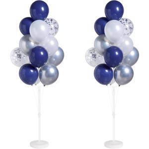Navy Blue Silver Confetti Balloon Column Kit Set of 2 Included-Balloon Column Stand with Base&Pole,Backdrop Decoration for Metallic Chrome Wedding, Baby Shower, Birthday,Gaduation Party Decoration